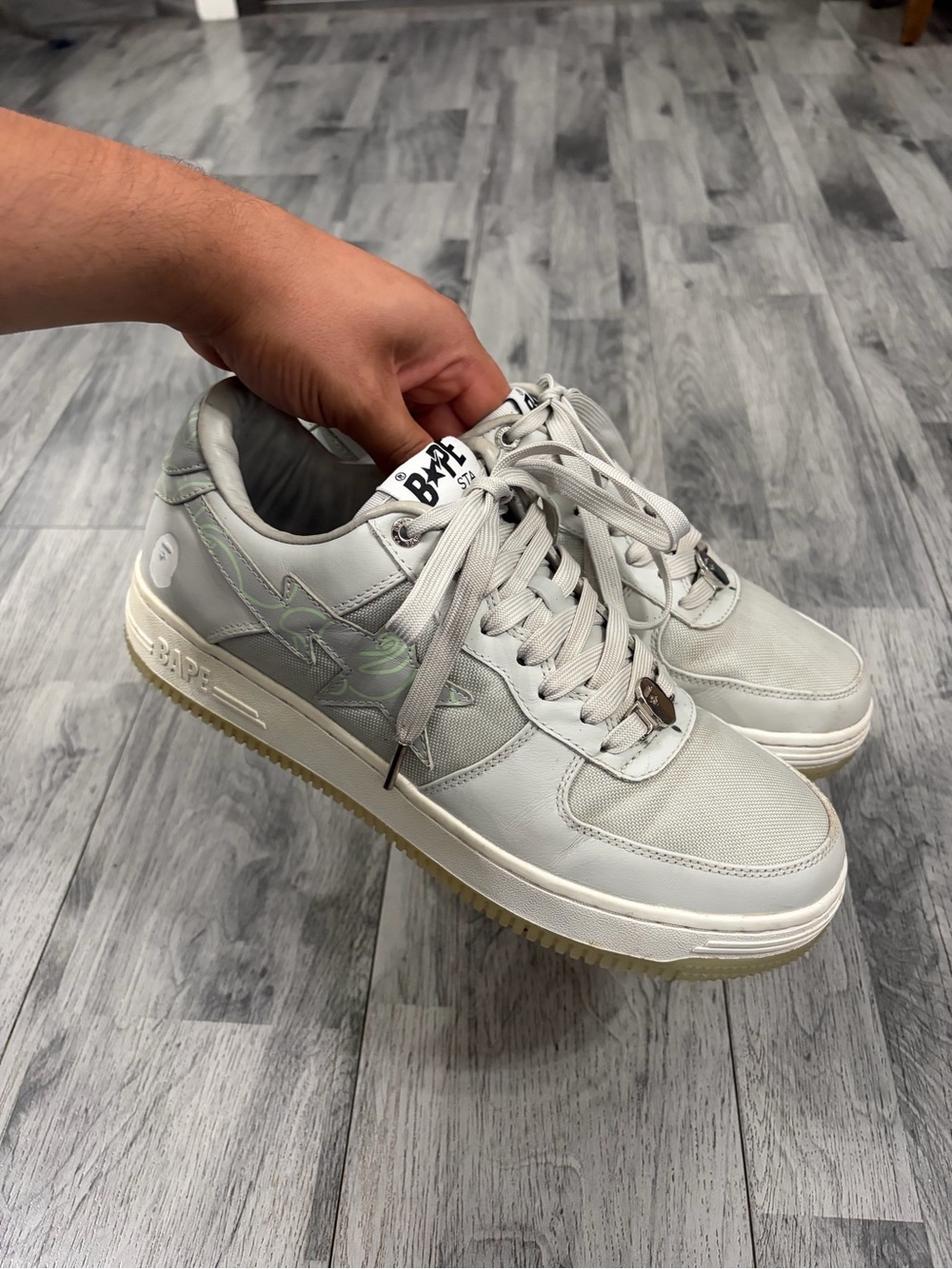 BAPESTA #1 M2 Light Grey Leather Low-Top Sneakers A Bathing Ape